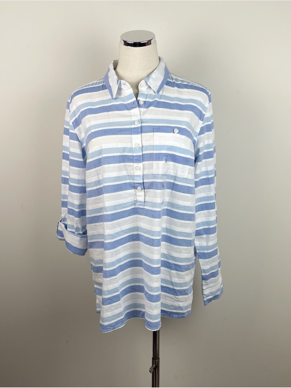 Tommy Hilfiger Boyfriend Fit Blue White Stripe Long Sleeve Collared Shirt Top